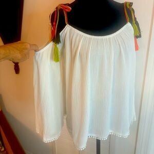 cupcakes & cashmere White Blouse with Multicolor Tassels